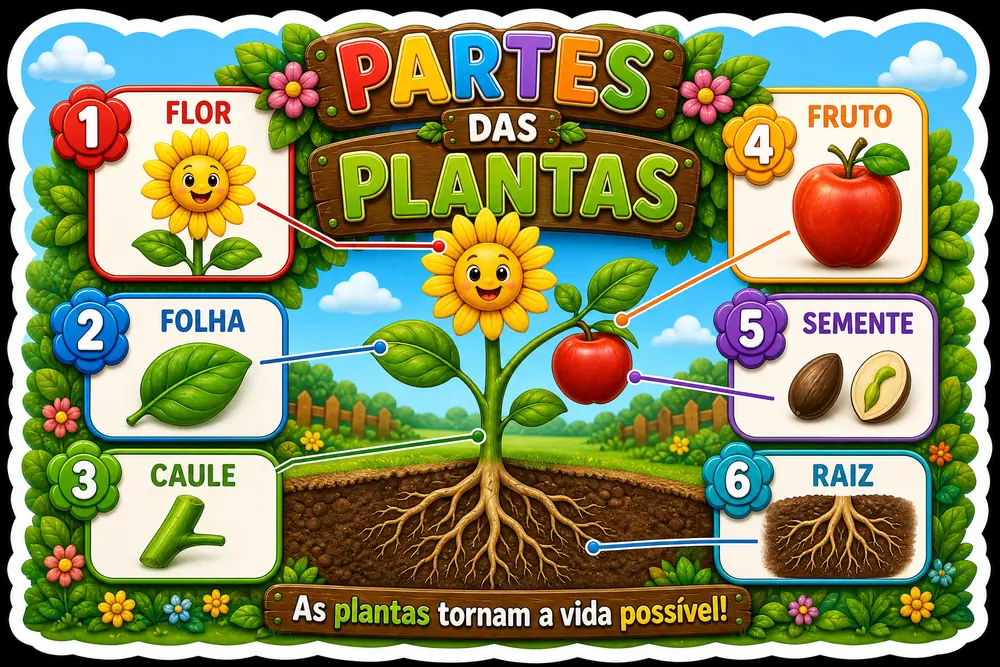 Amostra do painel Partes das Plantas