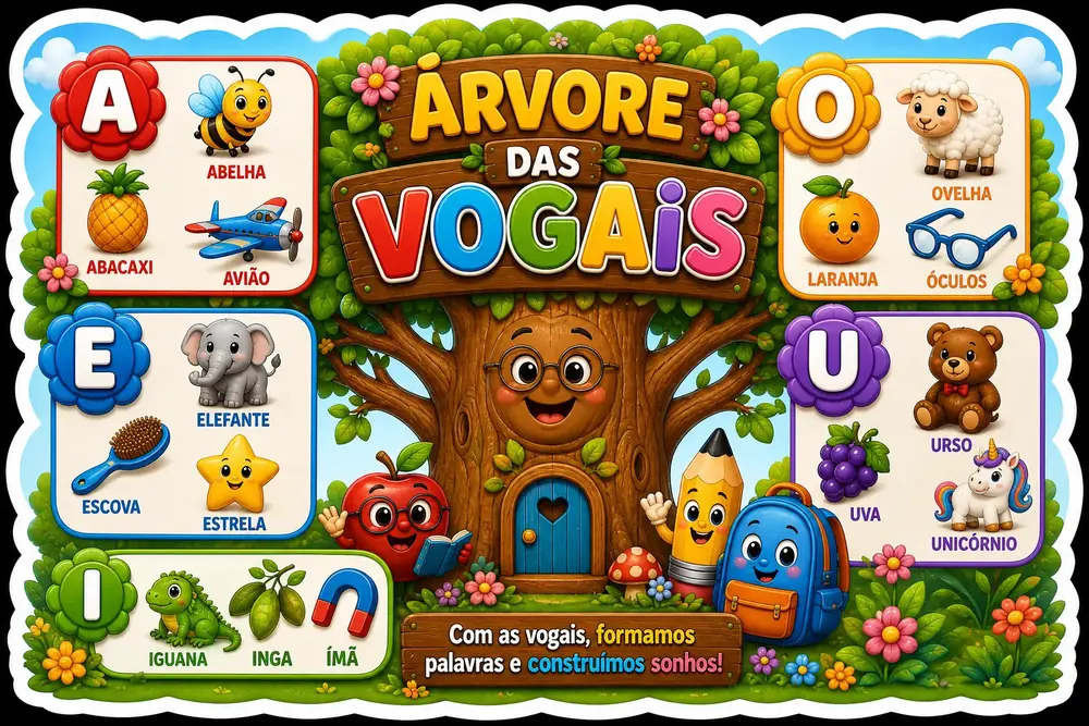 Painel educativo Árvore das Vogais incluído no kit