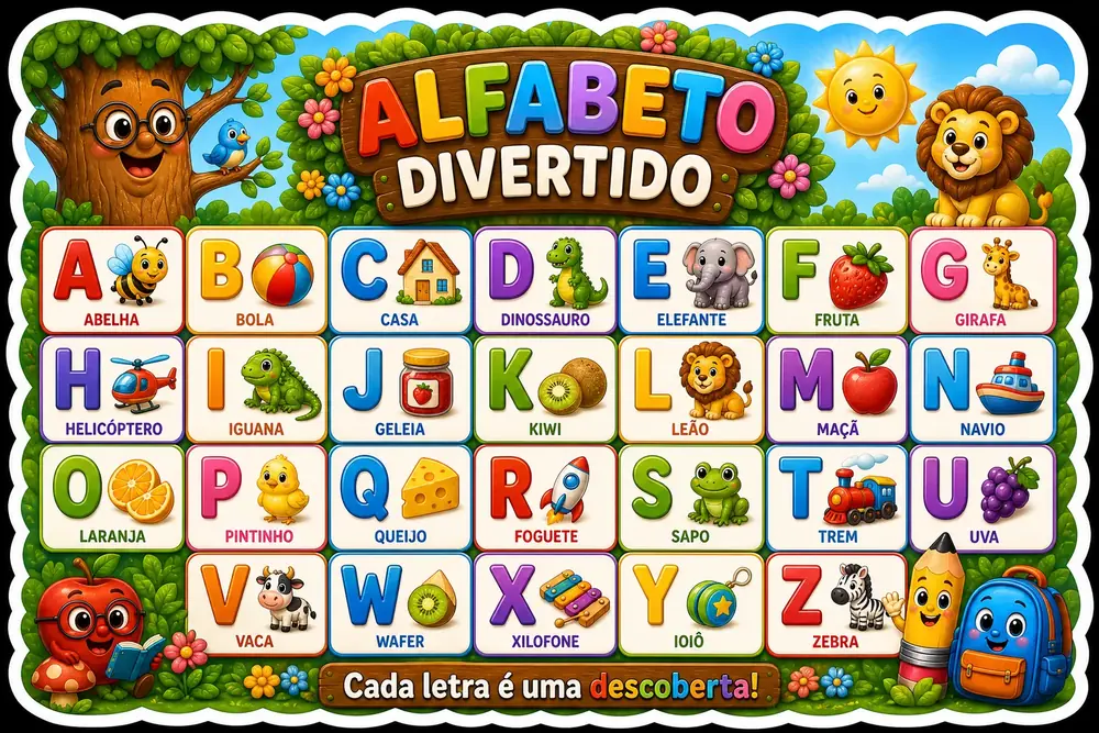 Painel educativo Alfabeto Divertido incluído no kit