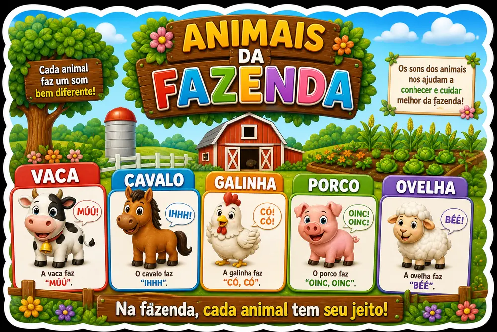 Amostra do painel Animais da Fazenda